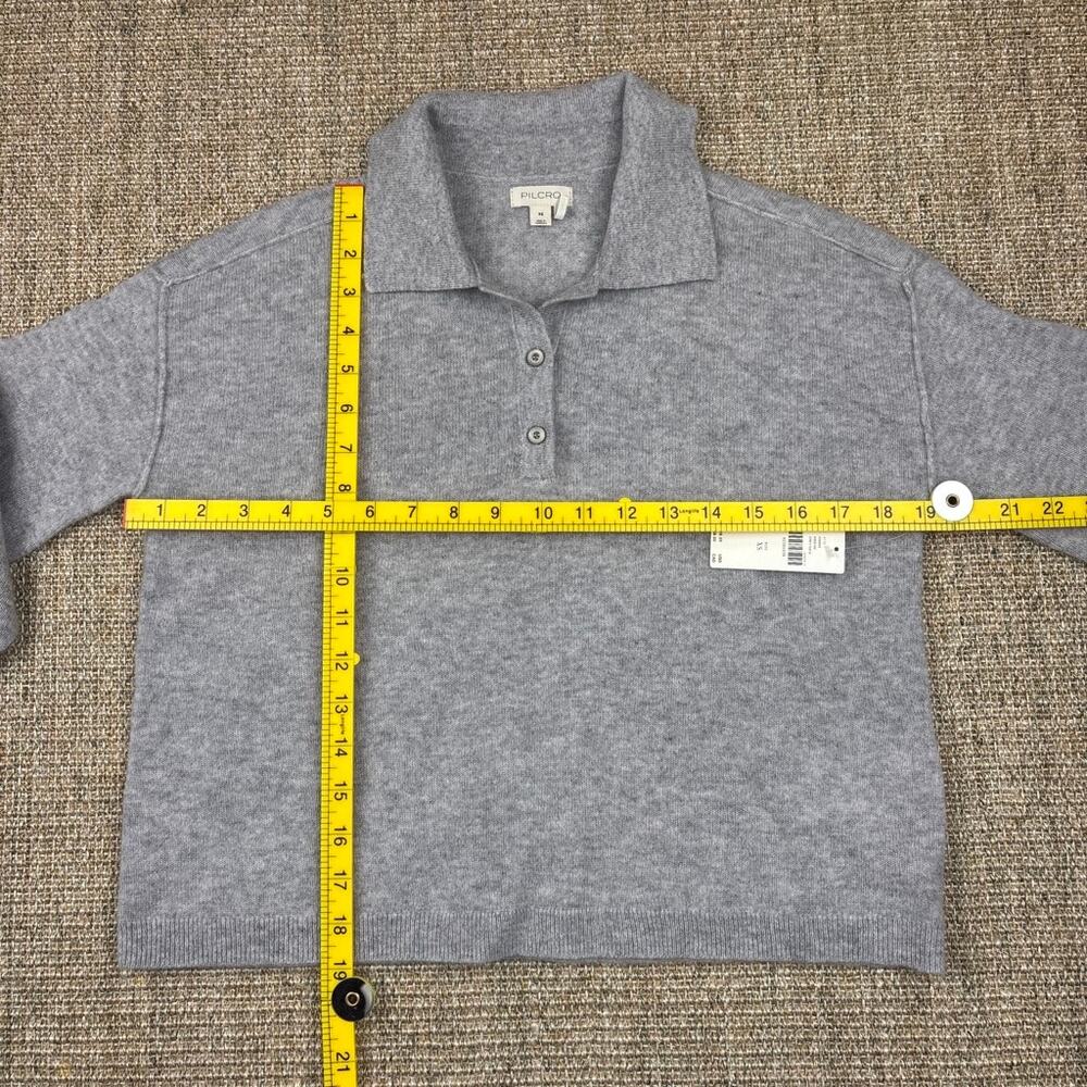🩶 Pilcro Anthropologie 100% Cashmere Cropped Polo Sweater | Size XS | Gray NWT - Picture 2 of 6